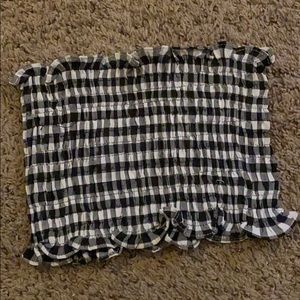 Gingham print smocked cropped tube top